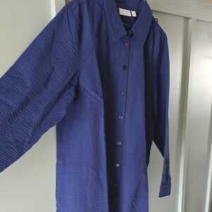 Joan Rivers Navy Textured Long-Sleeve Button Tunic (QVC)